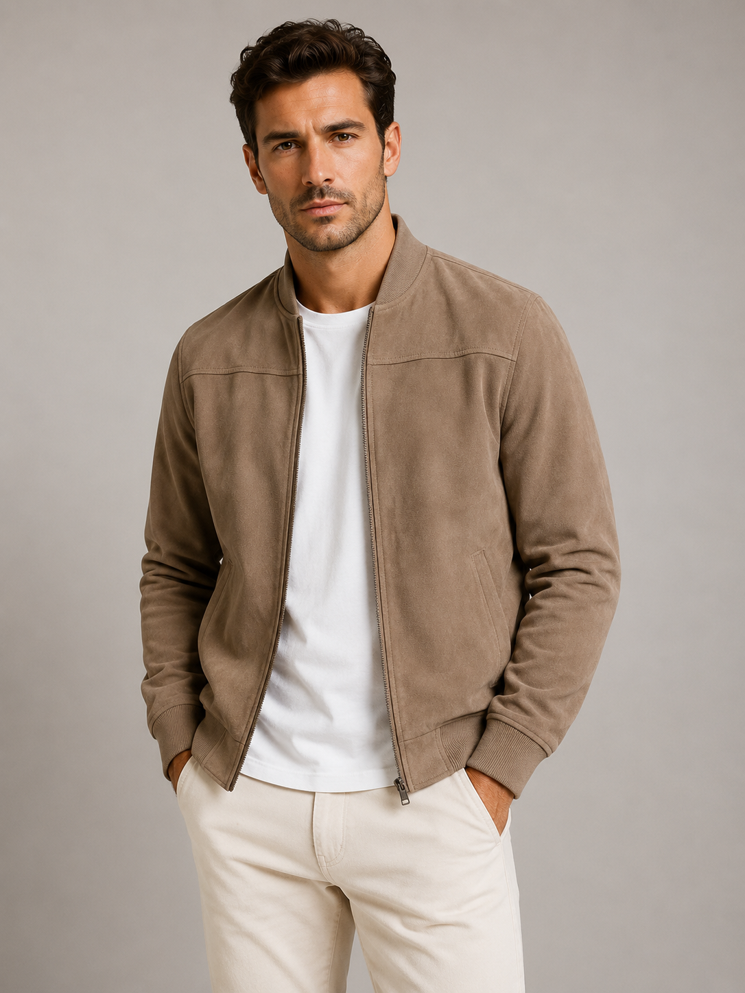 Elegante chaqueta de ante