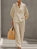 Maria | Conjunto de algodón y lino con mangas murciélago y pantalones anchos